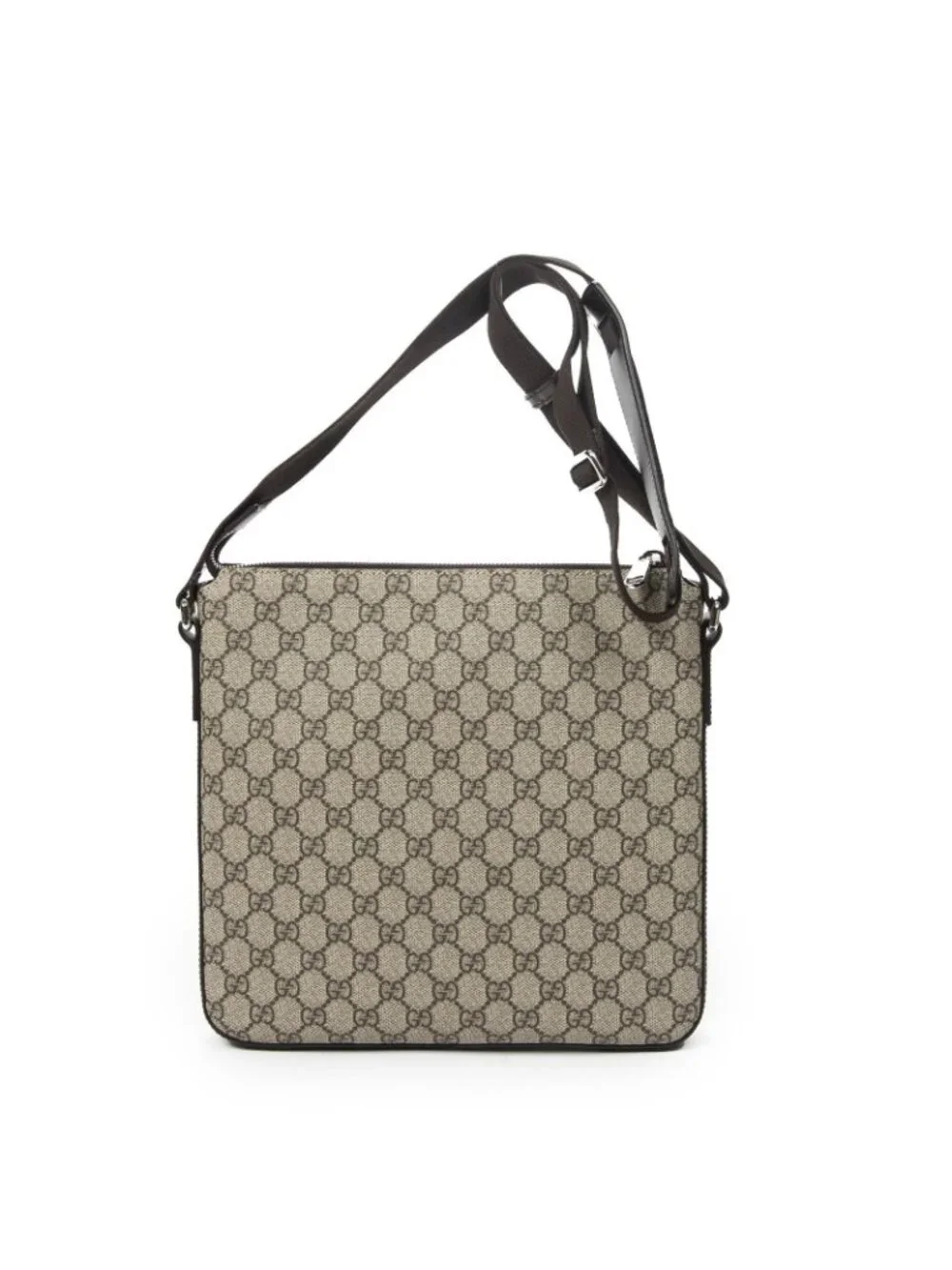 Gucci Square Zip Messenger Beige Dark Brown Supreme Canvas